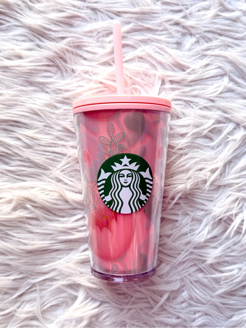 Starbucks Spring 2020 Peach Coral Pink Floral Cold Cup Tumbler 16 Oz